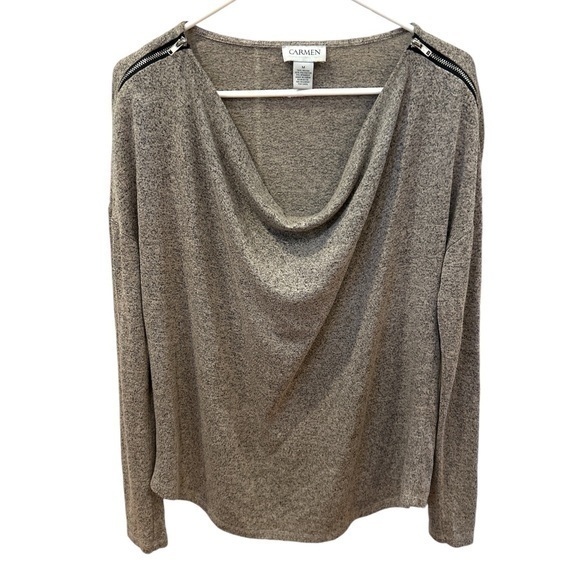 Carmen Marc Valvo zippered shoulders drape neck sweater - Picture 1 of 7